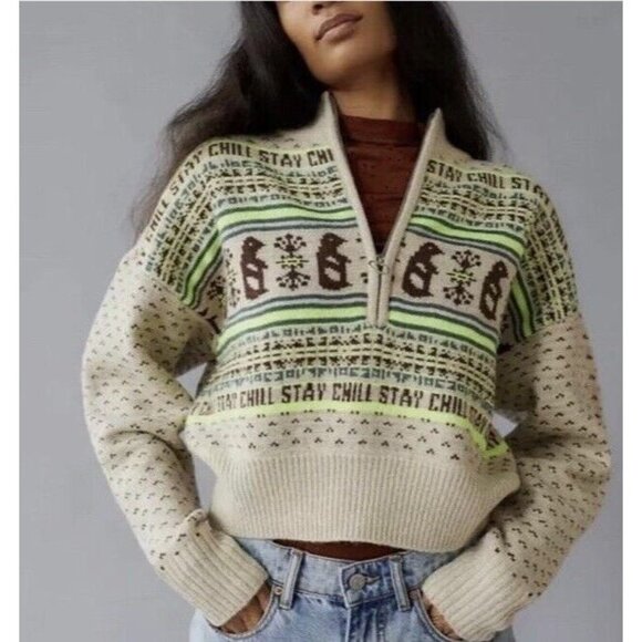 BDG‎ Jesse Half-zip Sweater In Neutral Multi Urban Outfitters Size S SP Chill - Picture 1 of 5